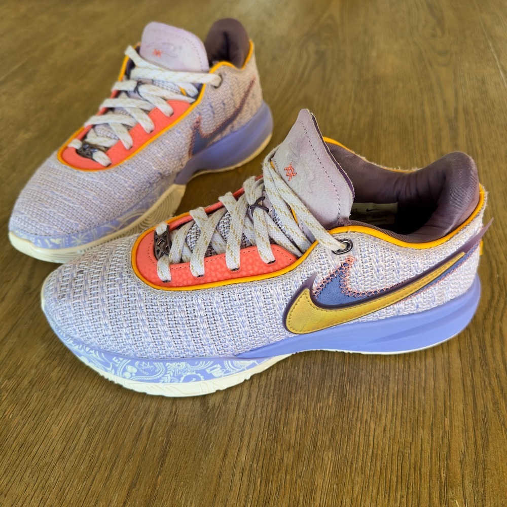 Nike LeBron 20 Sneakers-Violet Frost Combo-Basketball Shoes-Sz US 7.5-DJ5423-500
